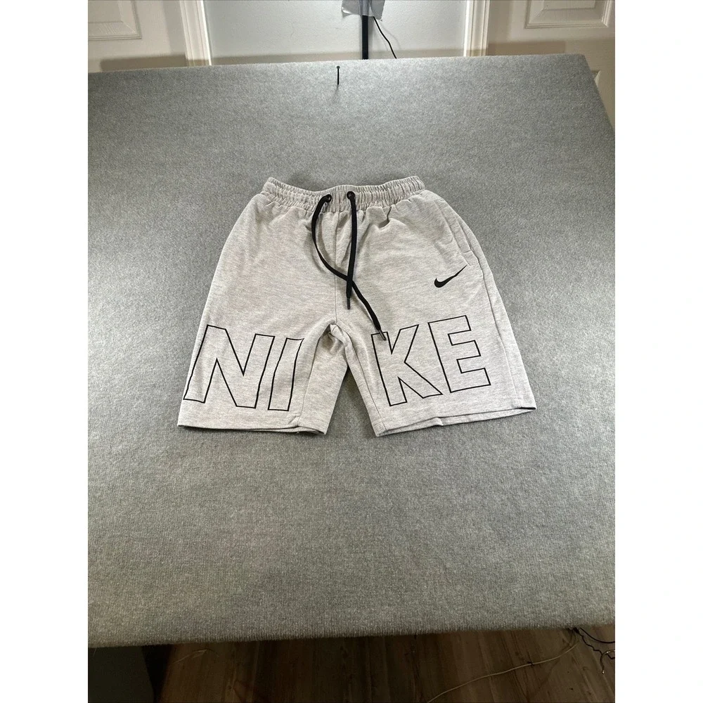 Nike Mens Fleece Shorts Heather Gray Big Logo Swoosh Drawstring Size Large